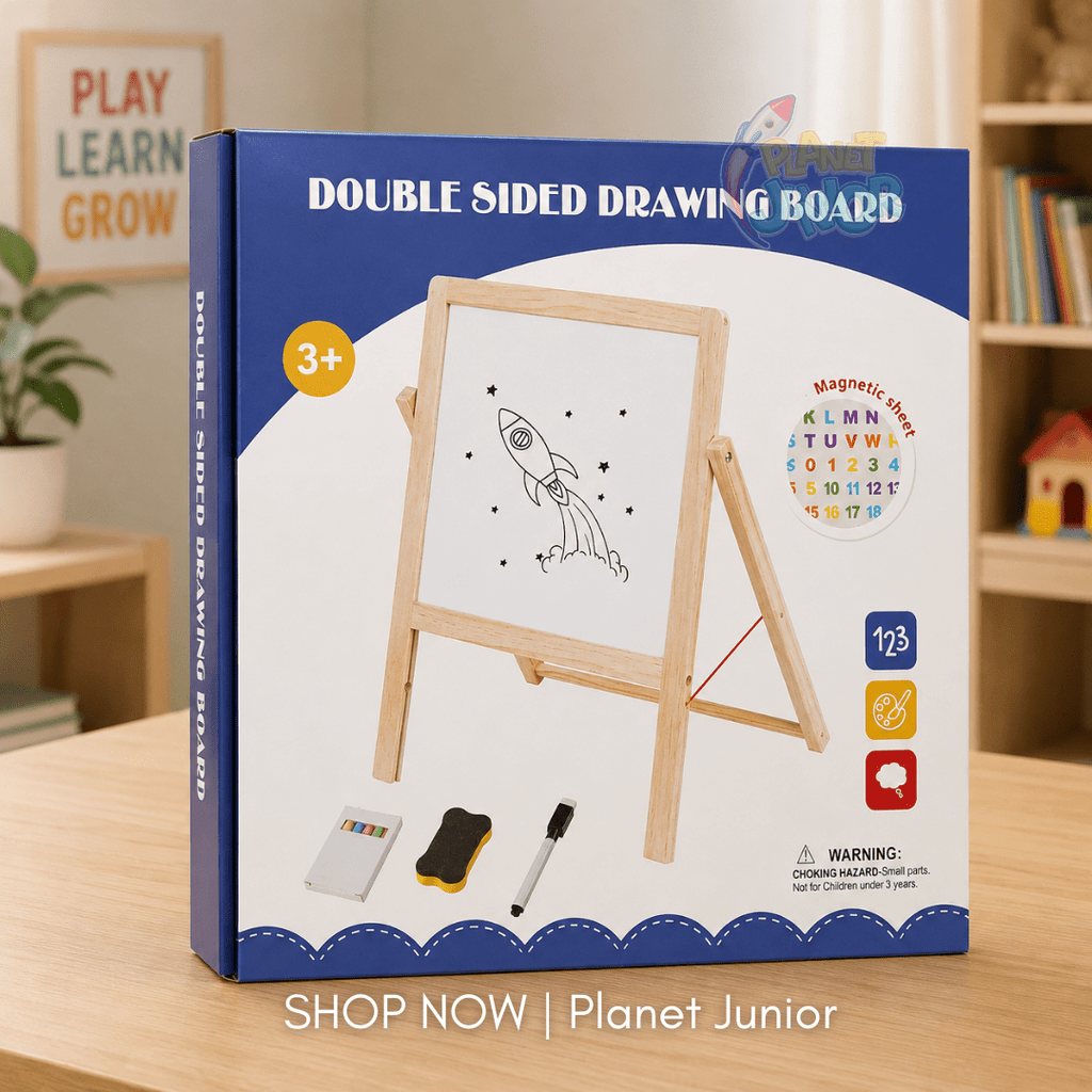 Wooden Double-Sided Drawing Board with Magnetic Letters & Numbers for Kids