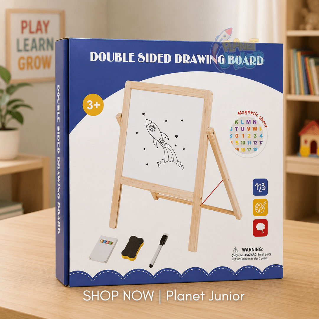 Wooden Double-Sided Drawing Board with Magnetic Letters & Numbers for Kids