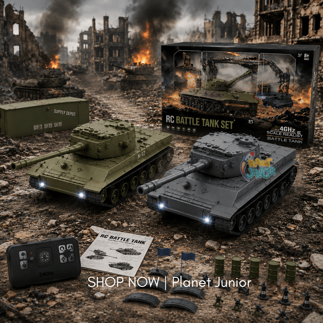 1:64 Mini RC Battle Tank Set with Battlefield Playset