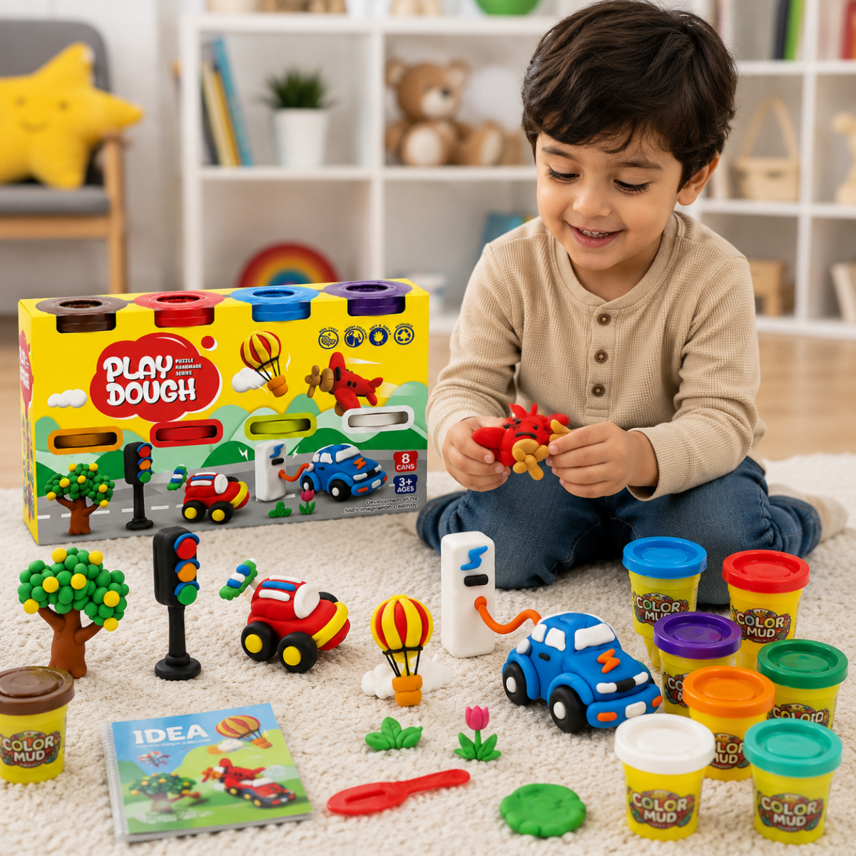 Colorful Play Dough Extruder Set with 8 Dough Tubs & Creative Shape Press Machine for Kids