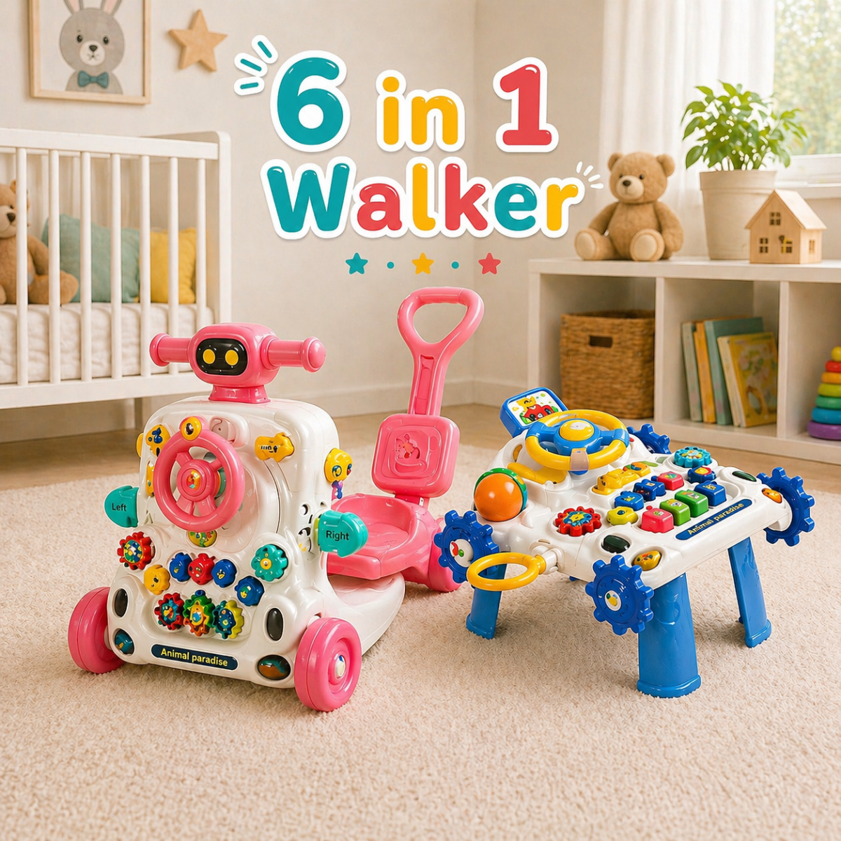 6-in-1 Multifunction Musical Baby Walker – Ride-On, Scooter & Activity Learning Center
