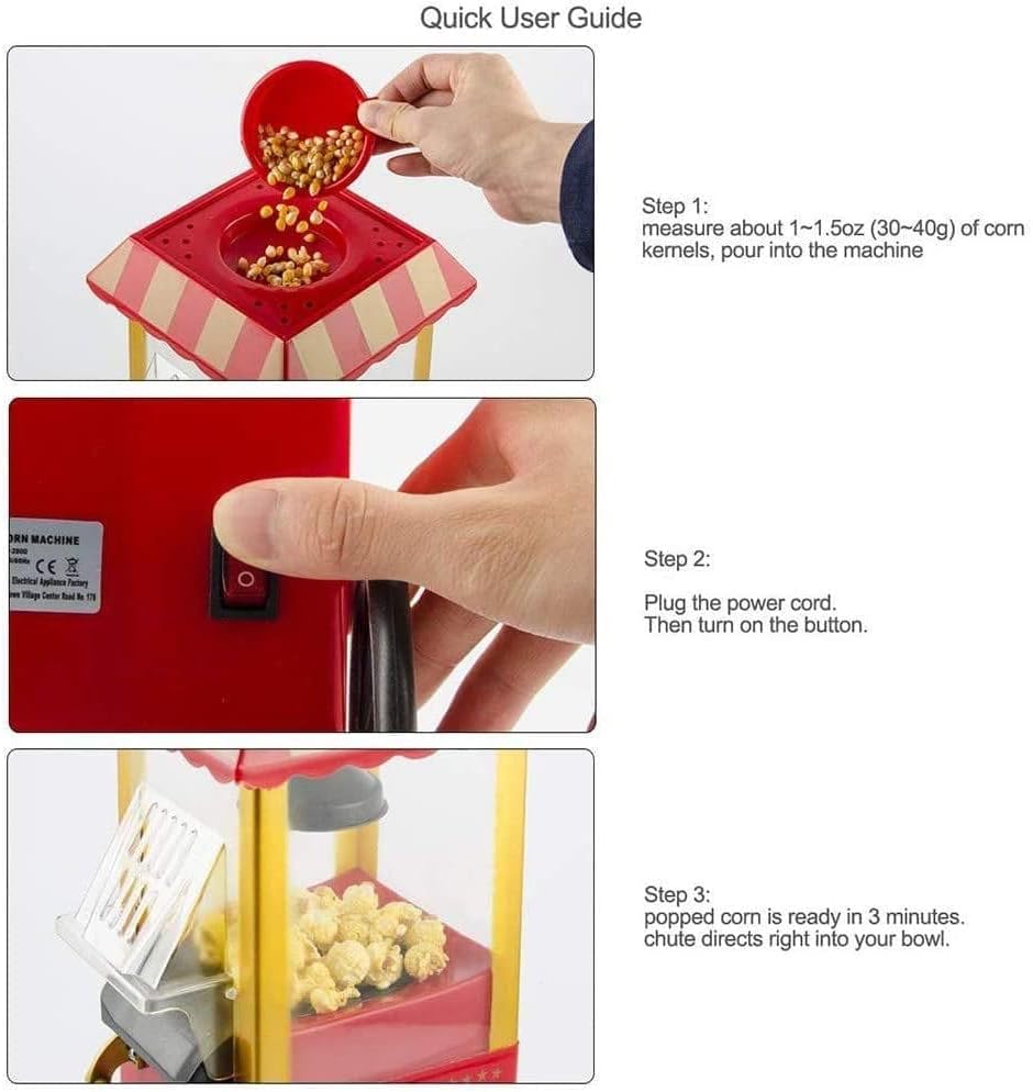 Live Cooking Vintage Style Electric Popcorn Maker Machine for Home & Family Movie Nights