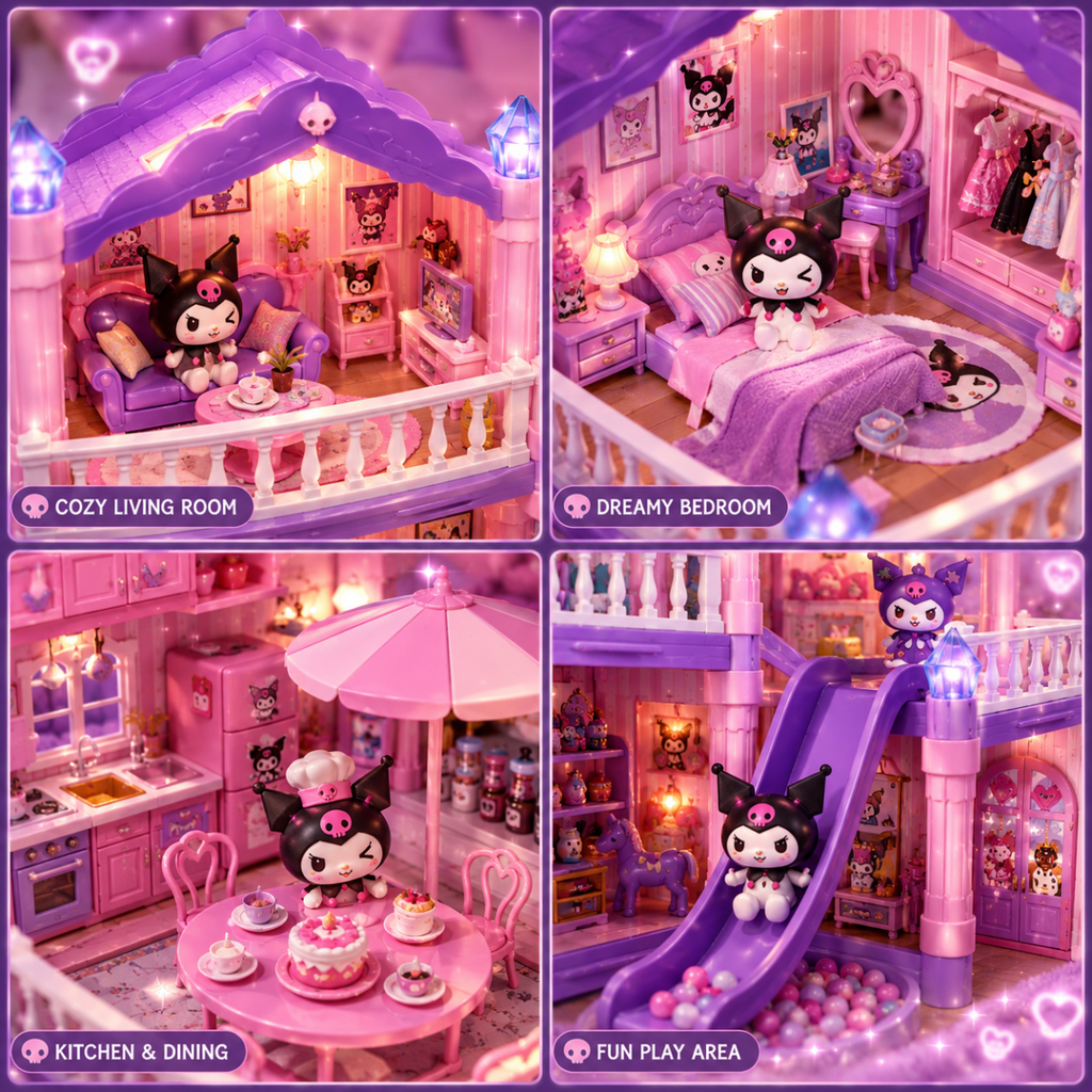 Kuromi-Inspired Dream Dollhouse Villa – 285 Pcs Luxury Playhouse Set