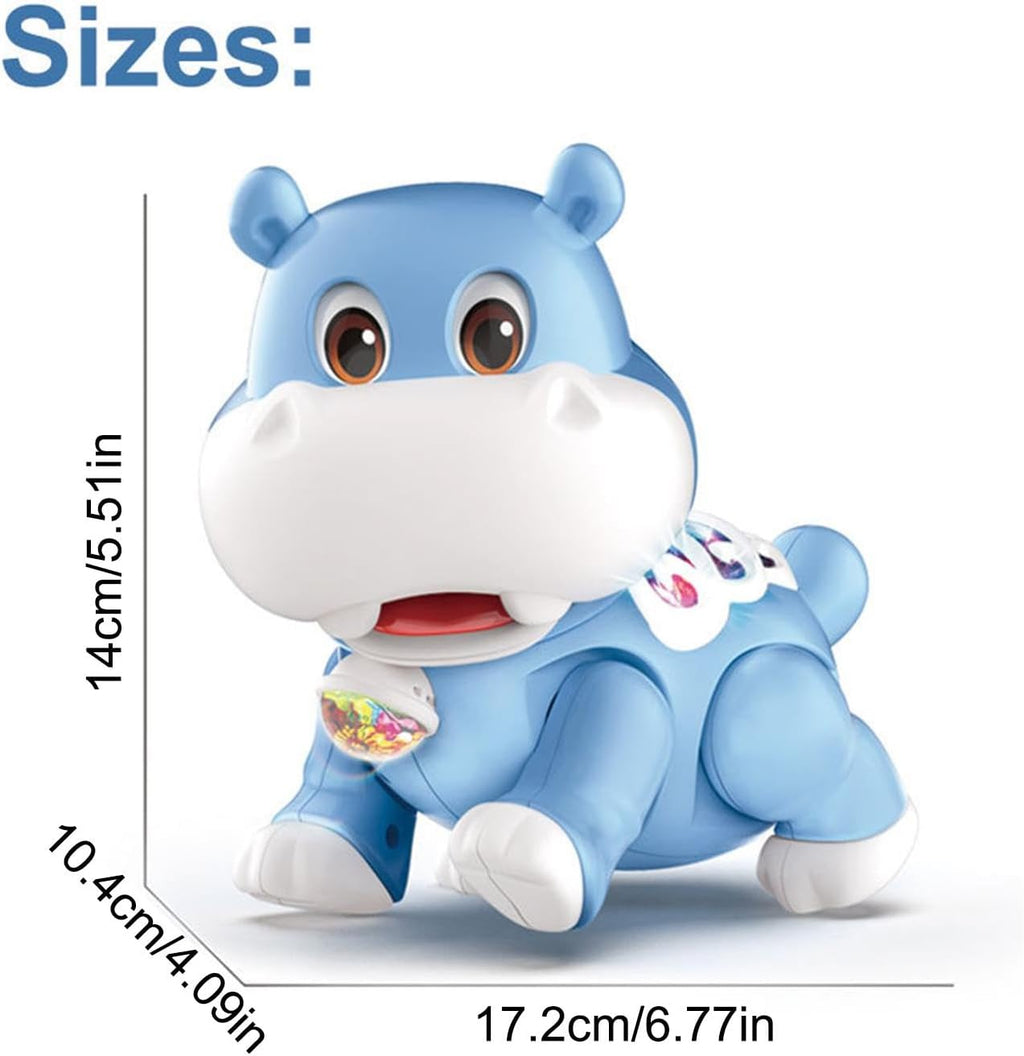 Magical Light-Up Projection Hippo Walking with Colorful LED Floor Lights & Interactive Moving Action