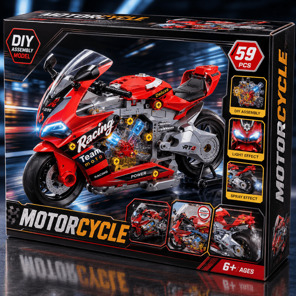 2-in-1 Take-Apart Motorcycle Workshop Building Set