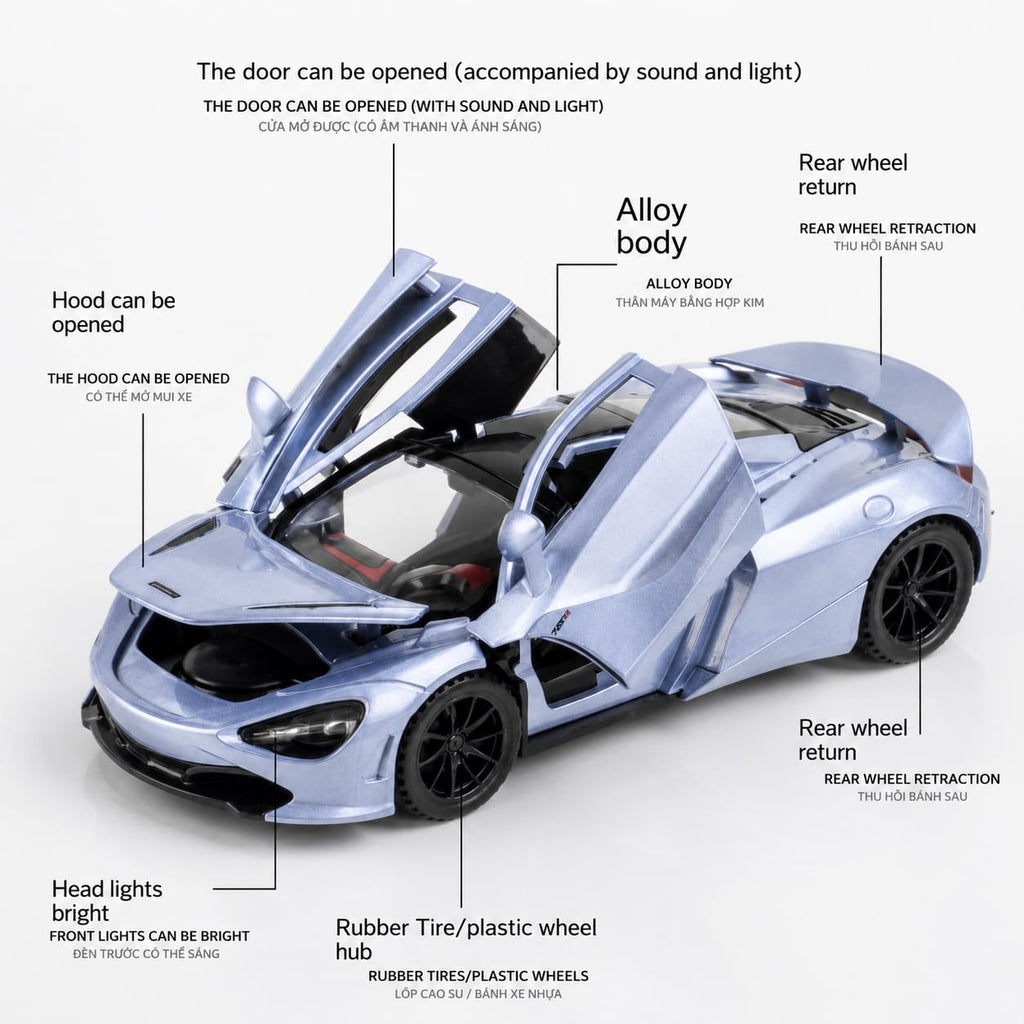 1:24 McLaren 720S Die-Cast Pull Back Sports Car Model