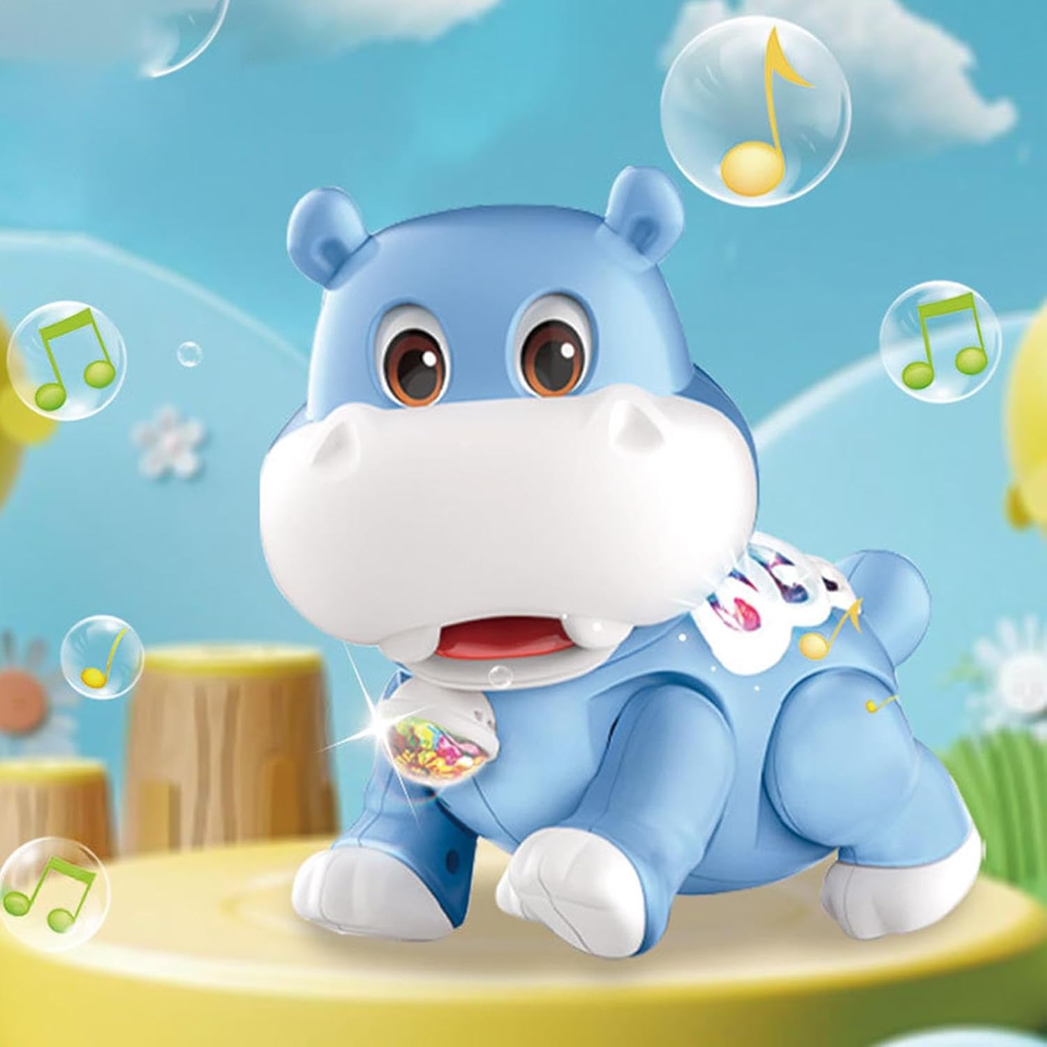 Magical Light-Up Projection Hippo Walking with Colorful LED Floor Lights & Interactive Moving Action