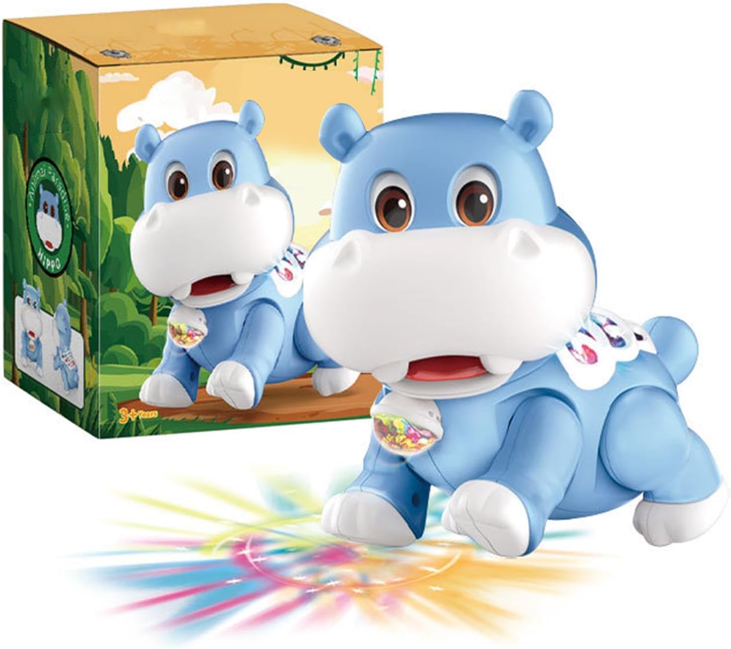 Magical Light-Up Projection Hippo Walking with Colorful LED Floor Lights & Interactive Moving Action