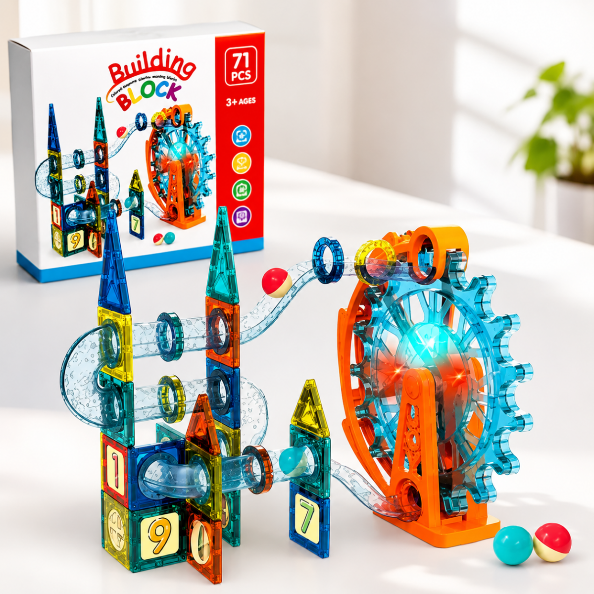 Glowing Ferris Wheel Magnetic Pipeline Building Blocks | 71Pcs