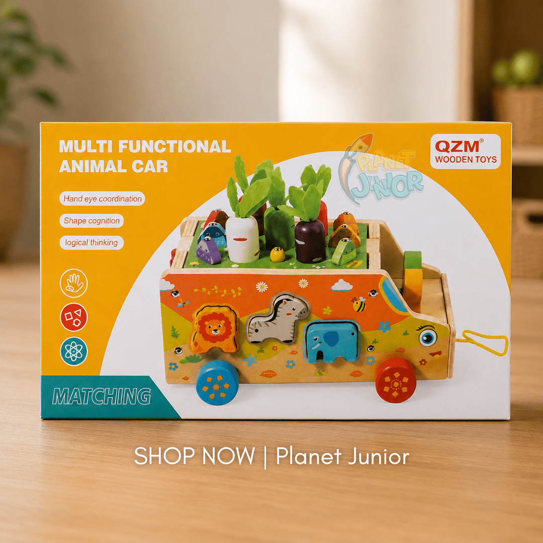 Wooden Multifunctional Animal Car Activity & Matching Toy for Kids