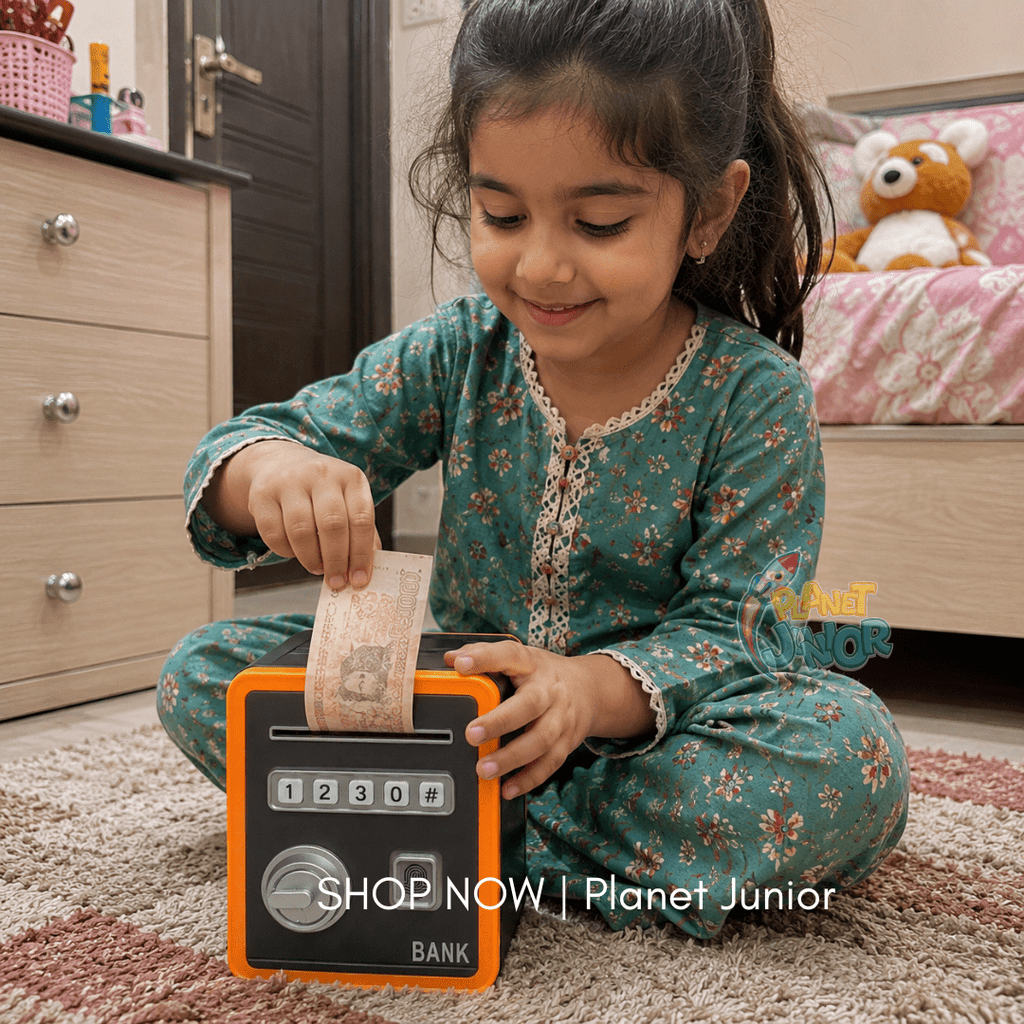Password Safe ATM Key Styled Money Bank for Kids with Fingerprint Unlock