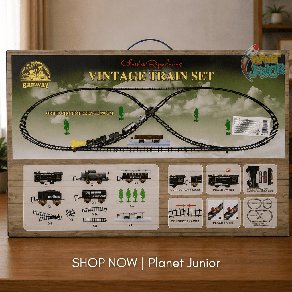Classic Vintage Railway Train Set with Large Track, Lights & Sound