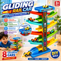 DIY Gliding Rail Car Multi-Level Racing Track Set with 8 Slide Cars
