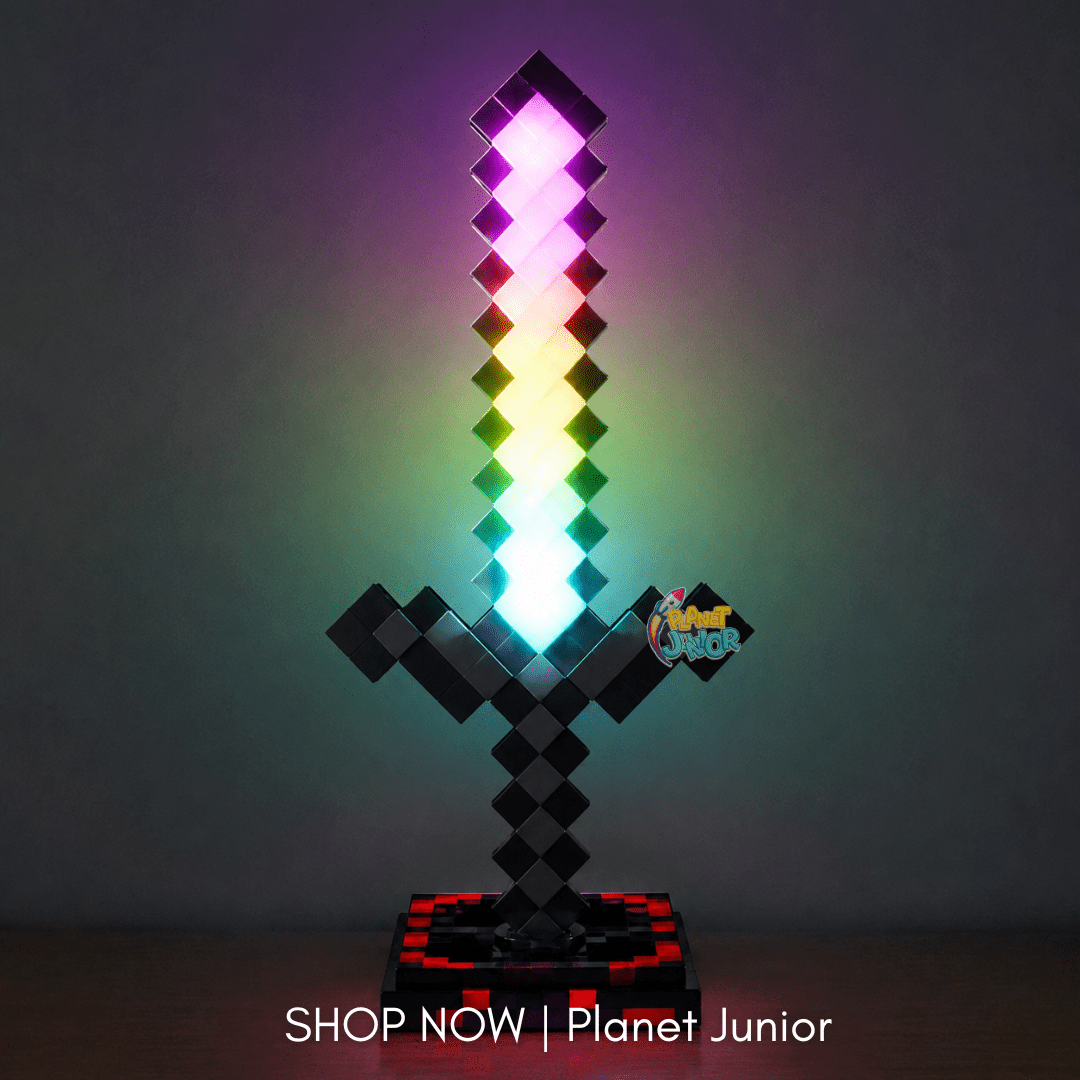 Minecraft-Inspired RGB Light-Up Pixel Sword with Display Stand – Rechargeable