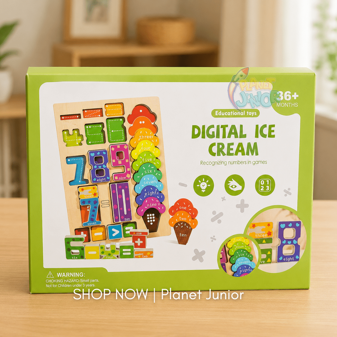 Wooden Number & Ice Cream Counting Puzzle Board for Kids