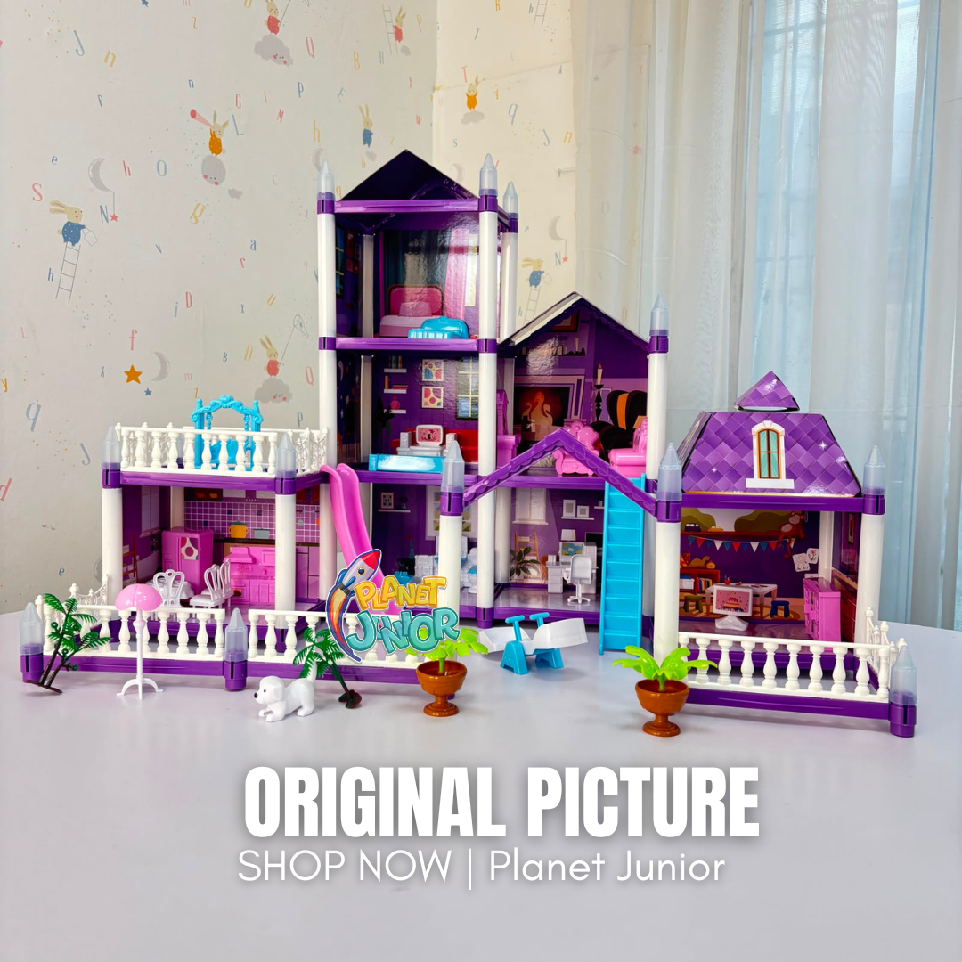 Luxury 3-Story Dollhouse Playset with Furniture & Balcony Design