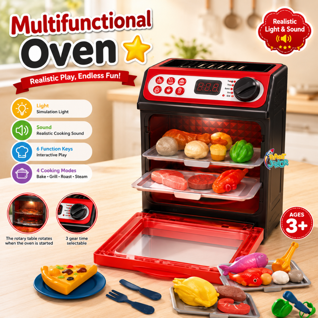 Kids Multifunctional Pretend Play Oven Set with Lights & Rotating Grill