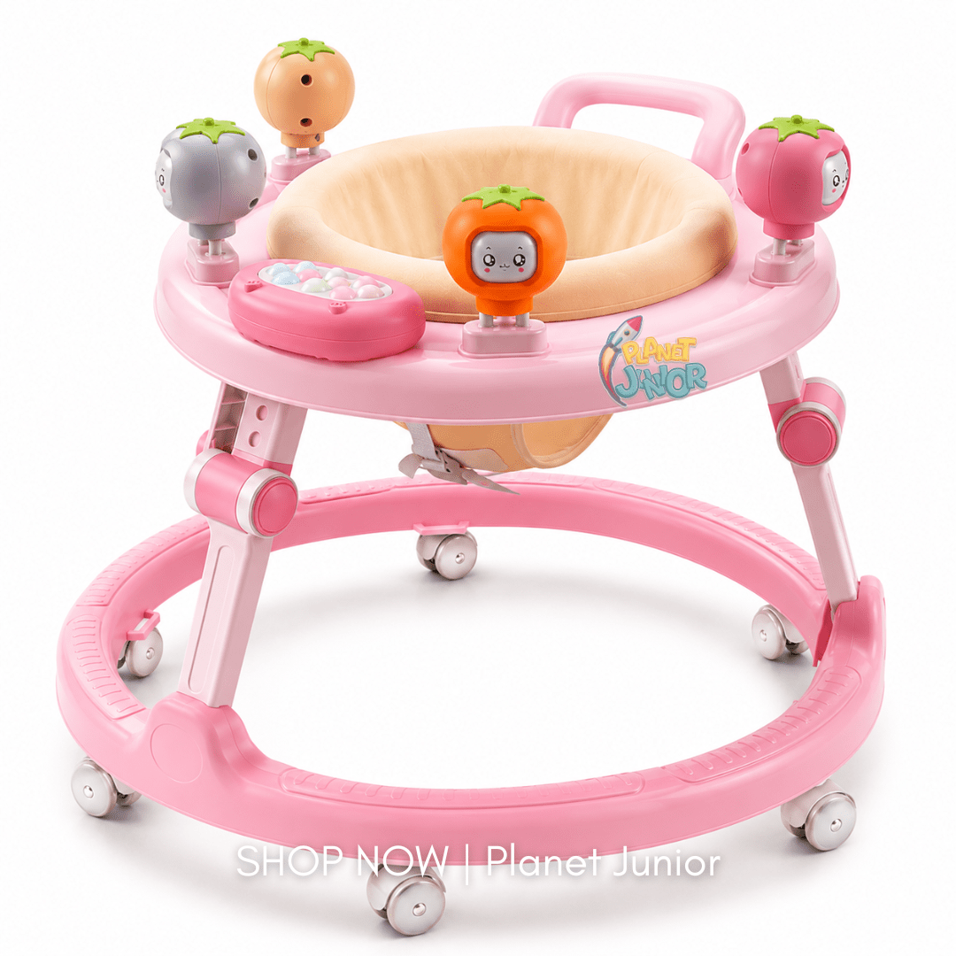 Foldable Baby Walker with Cute Fruit Activity Tray