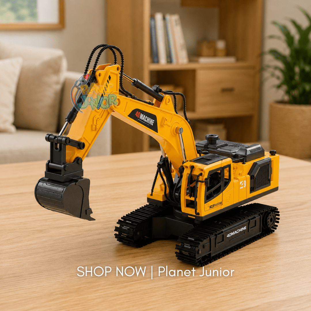3-in-1 RC Excavator Construction Machine with Interchangeable Attachments, Smoke, Lights & Sound