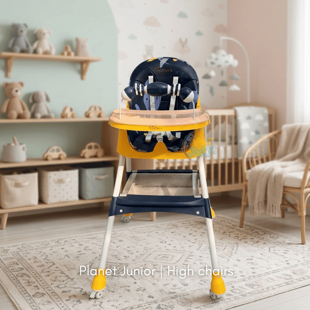 MotherCare Baby Feeding High Chair with Toy Bar - Blue & Yellow