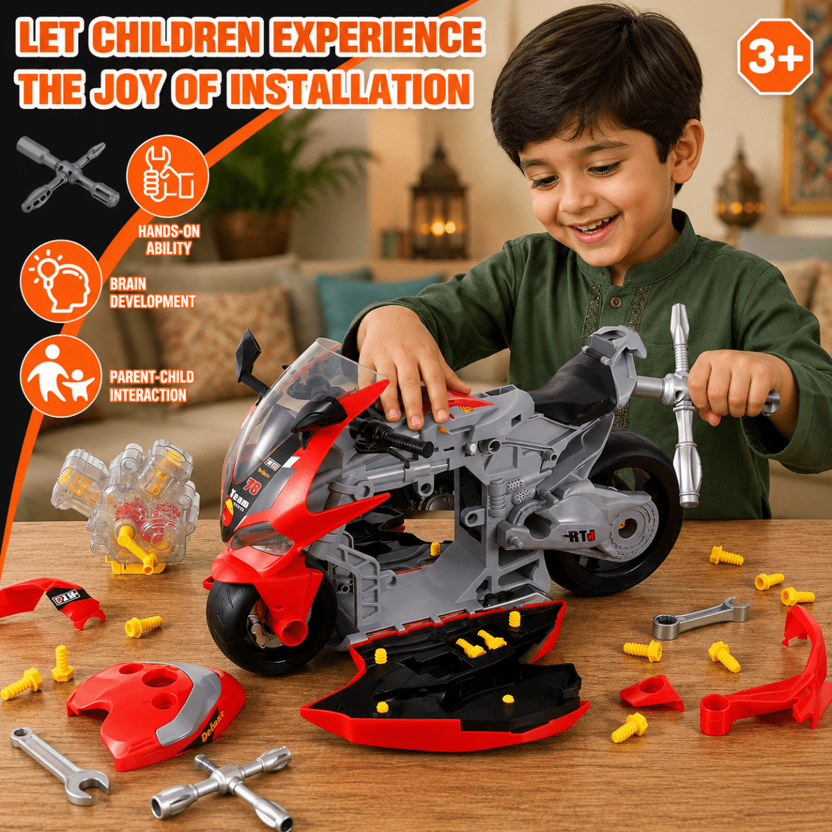 2-in-1 Take-Apart Motorcycle Workshop Building Set
