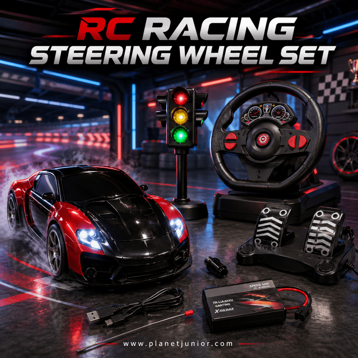 Luxury RC Steering Wheel Racing Car Set with Pedals & Traffic Signal