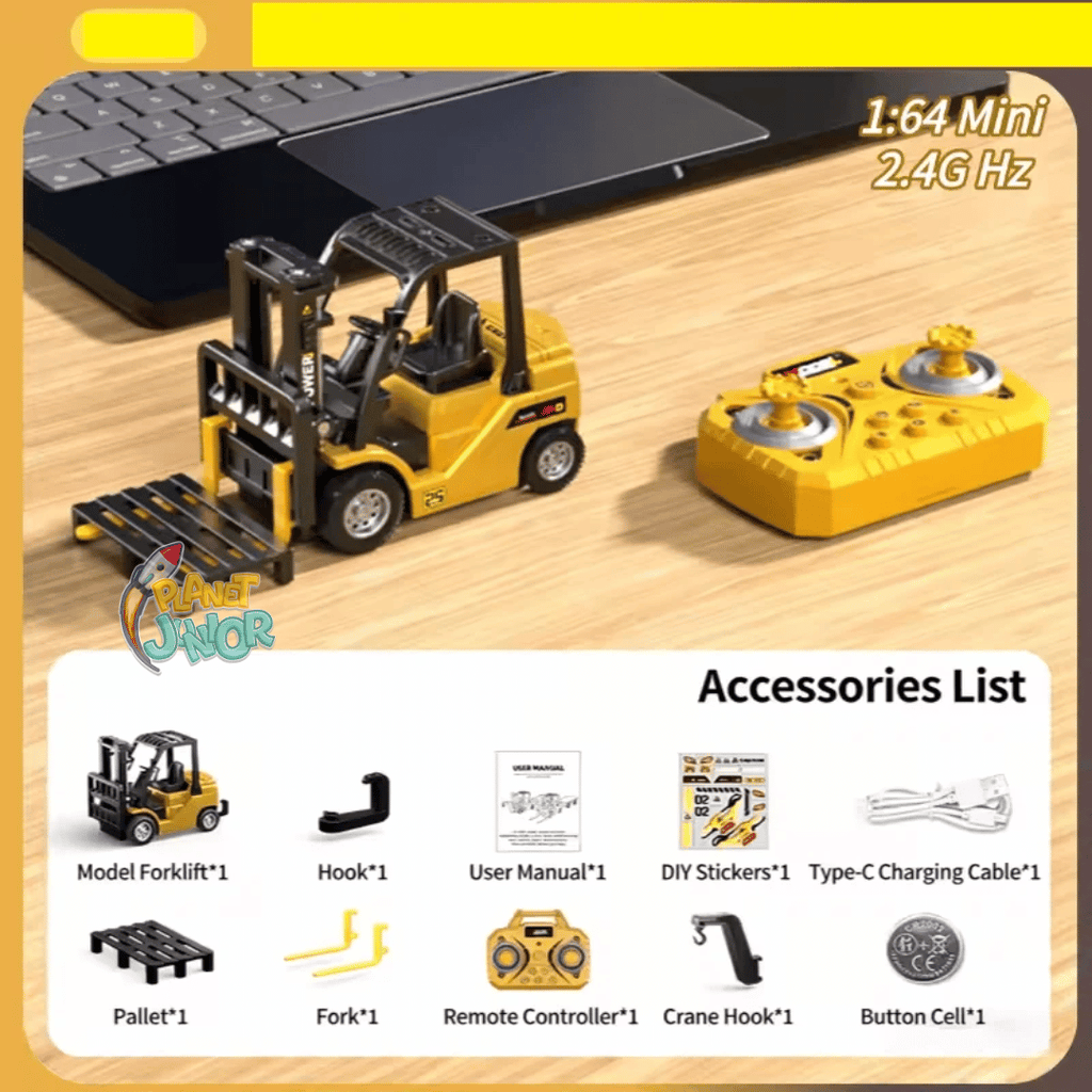 Mini RC Forklift Pro – 1:64 Alloy Remote Control Truck