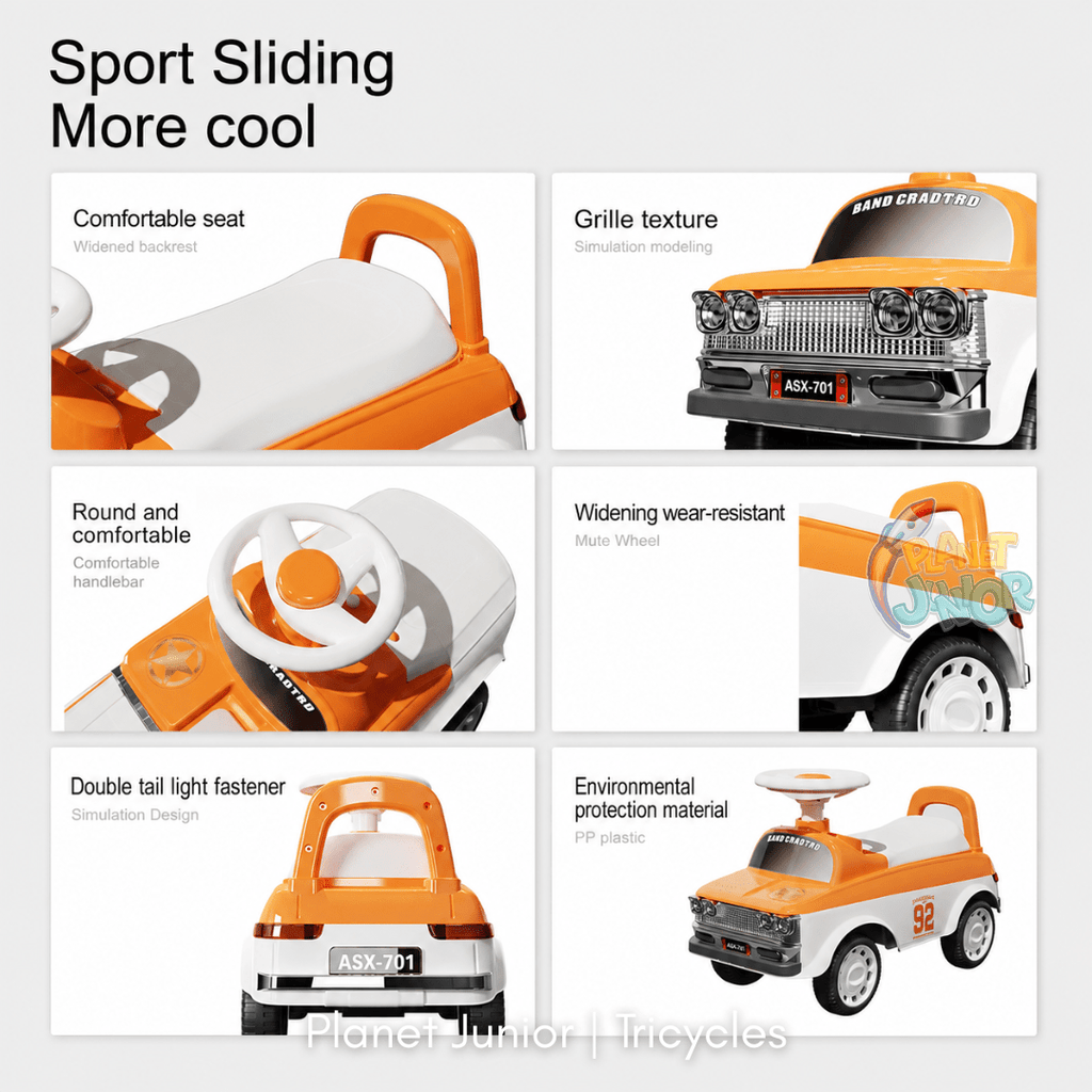Vintage Car Style Kids Ride-On with Lights & Steering Wheel