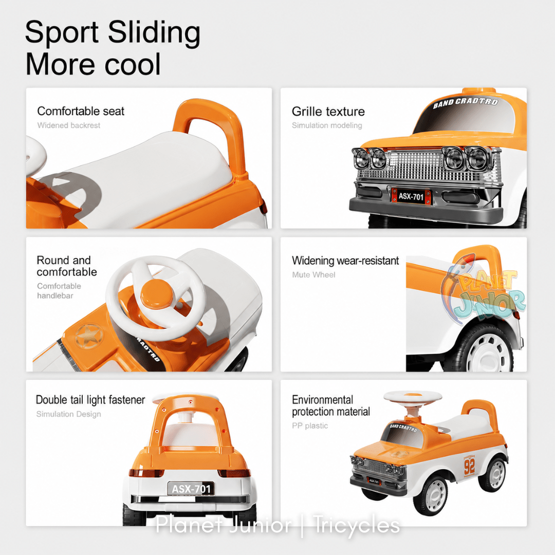 Vintage Car Style Kids Ride-On with Lights & Steering Wheel