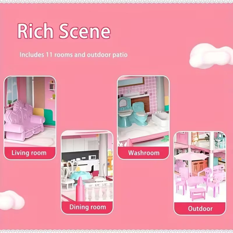 Grand Princess Doll House Mansion – 4-Storey Play House with Furniture
