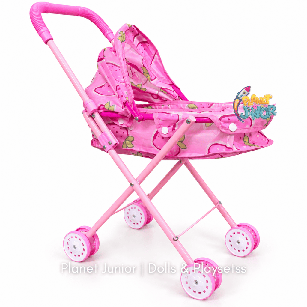 Baby Doll with Foldable Stroller & Cute Strawberry Fabric Play Set