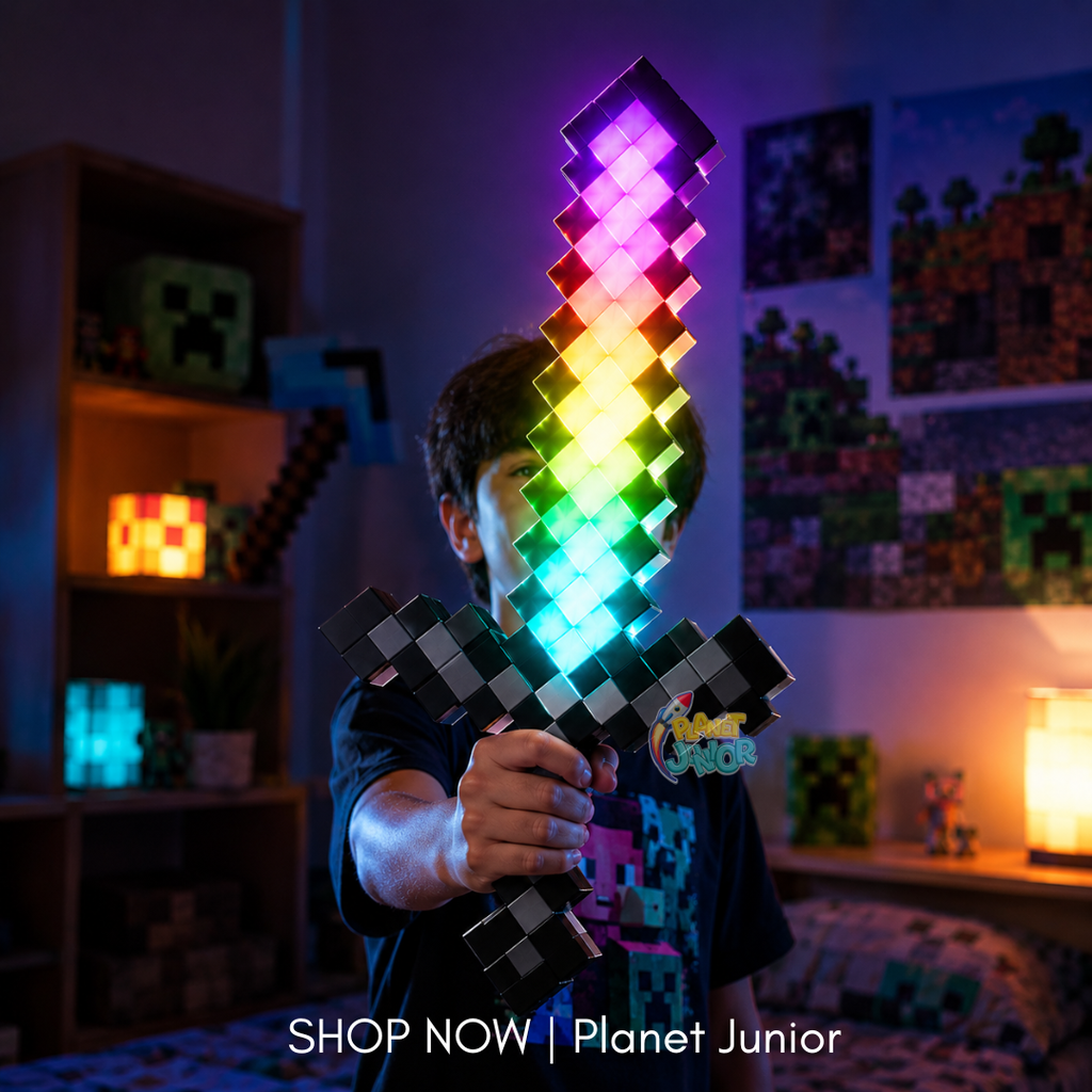 Minecraft-Inspired RGB Light-Up Pixel Sword with Display Stand – Rechargeable