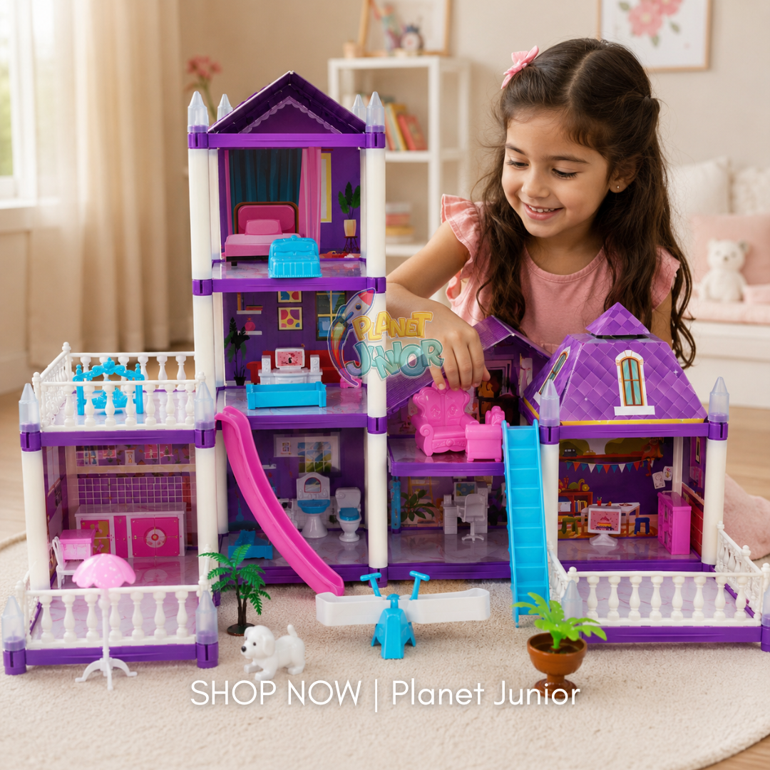 Luxury 3-Story Dollhouse Playset with Furniture & Balcony Design