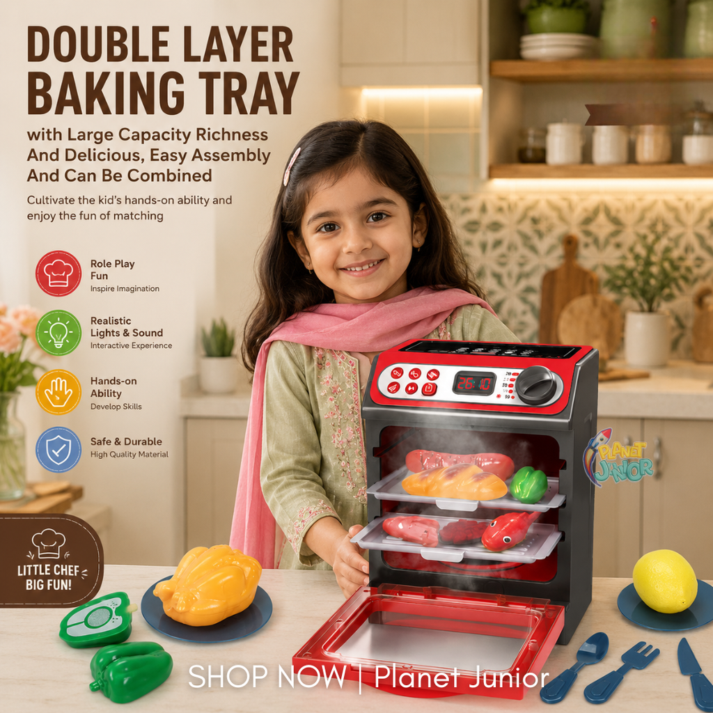 Kids Multifunctional Pretend Play Oven Set with Lights & Rotating Grill