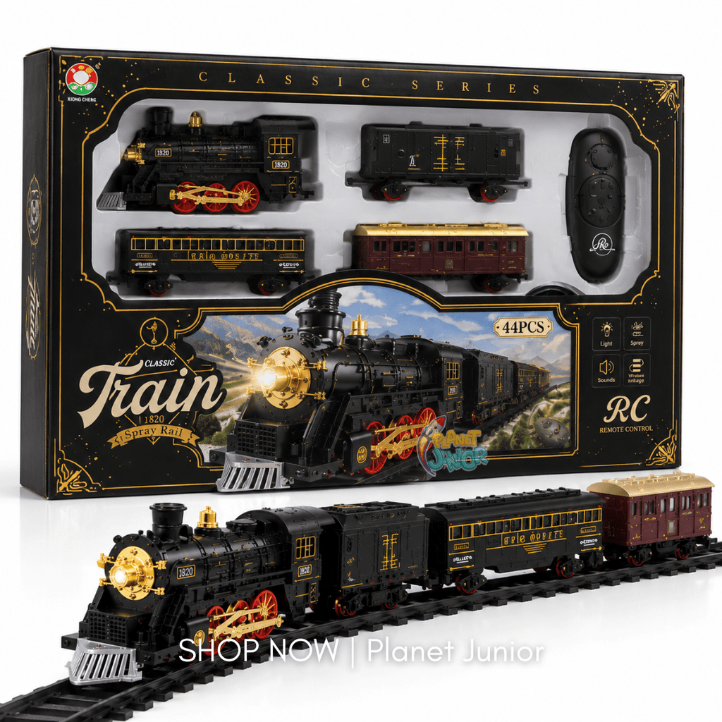 Remote Control 44-Piece Classic Train Set with Carriages, Sound & Track