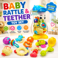 Colorful Baby Rattle & Teether Toy Set with Character Storage Container