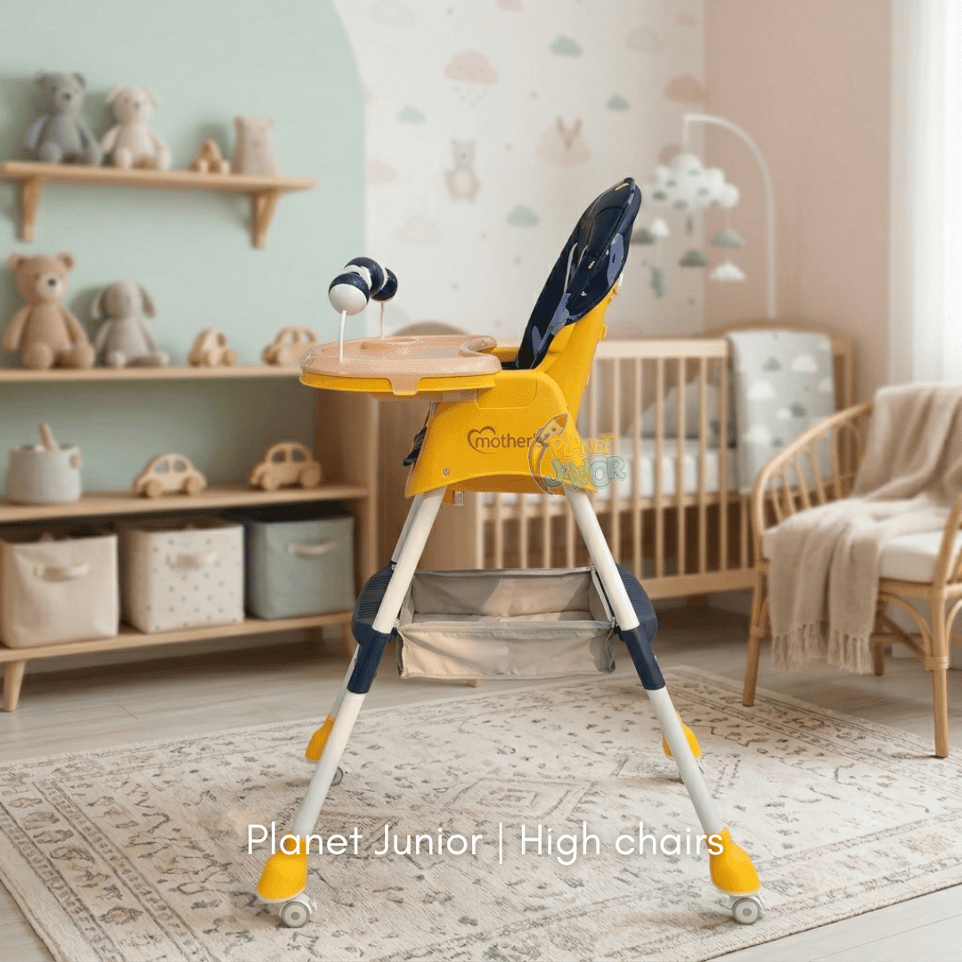 MotherCare Baby Feeding High Chair with Toy Bar - Blue & Yellow