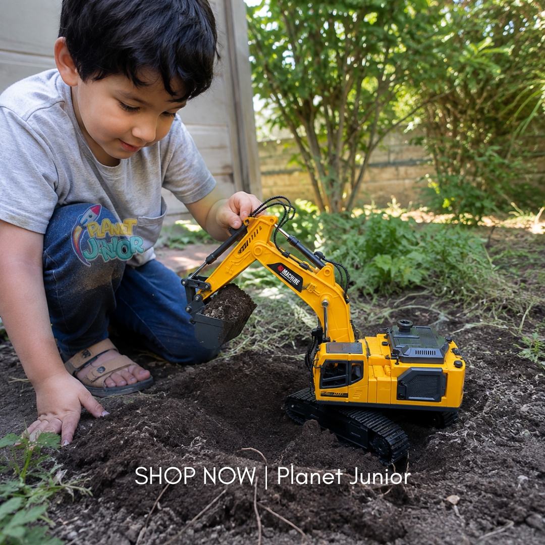 3-in-1 RC Excavator Construction Machine with Interchangeable Attachments, Smoke, Lights & Sound