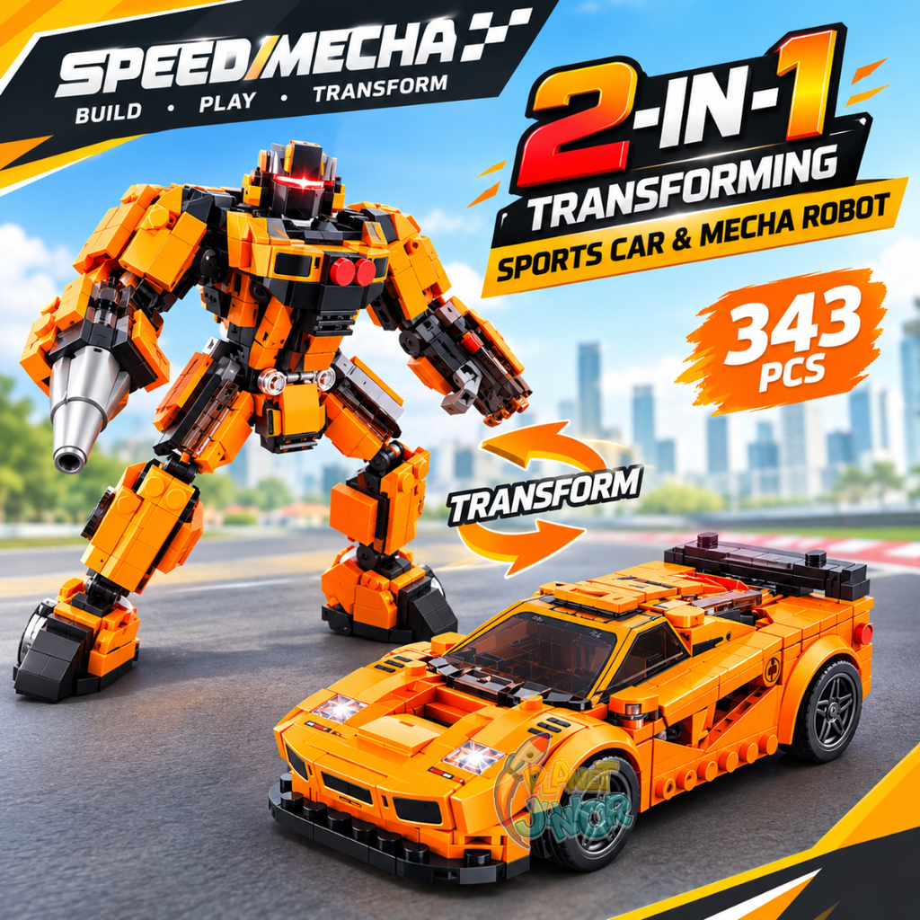 2-in-1 Transforming Sports Car & Mecha Robot Building Blocks Set – 343 Pcs