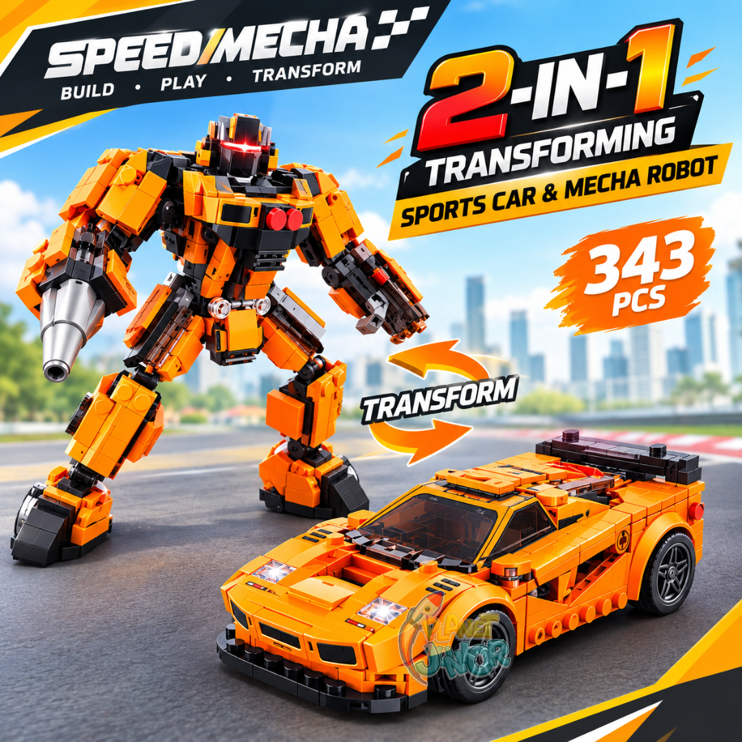 2-in-1 Transforming Sports Car & Mecha Robot Building Blocks Set – 343 Pcs