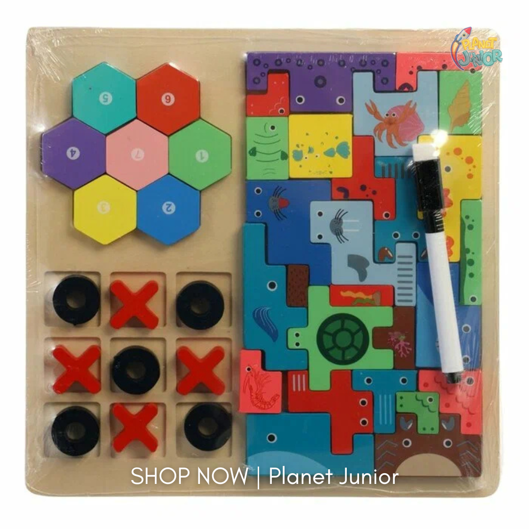Wooden Tetris Puzzle 4-in-1 Educational Learning Board