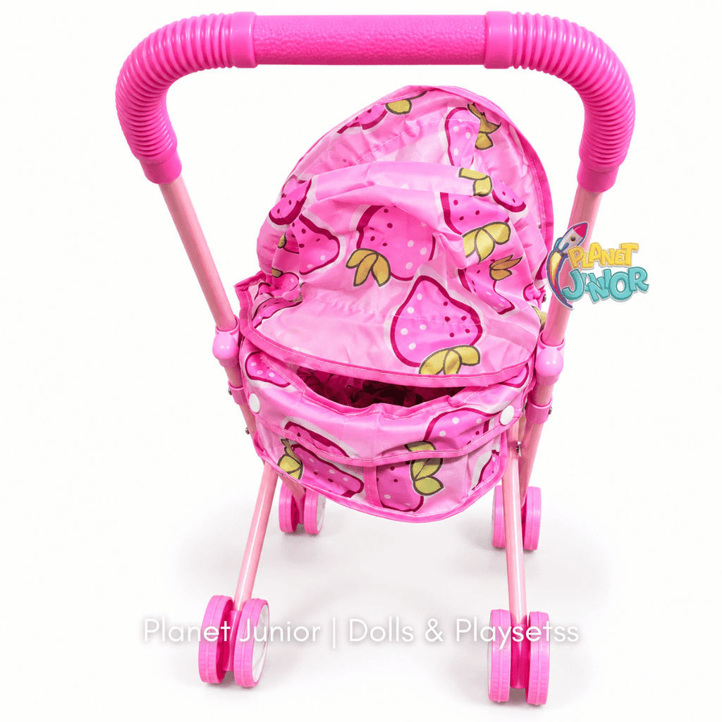 Baby Doll with Foldable Stroller & Cute Strawberry Fabric Play Set
