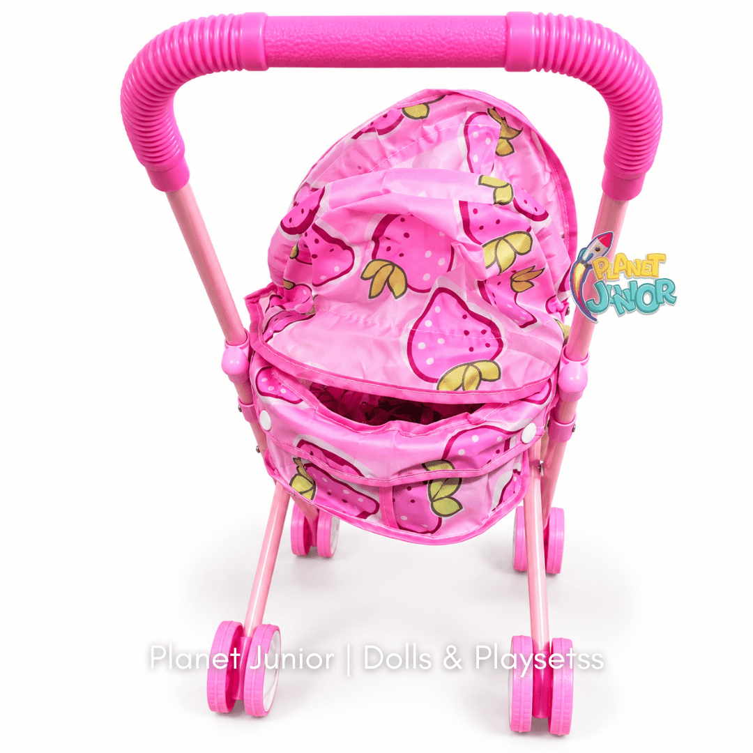 Baby Doll with Foldable Stroller & Cute Strawberry Fabric Play Set