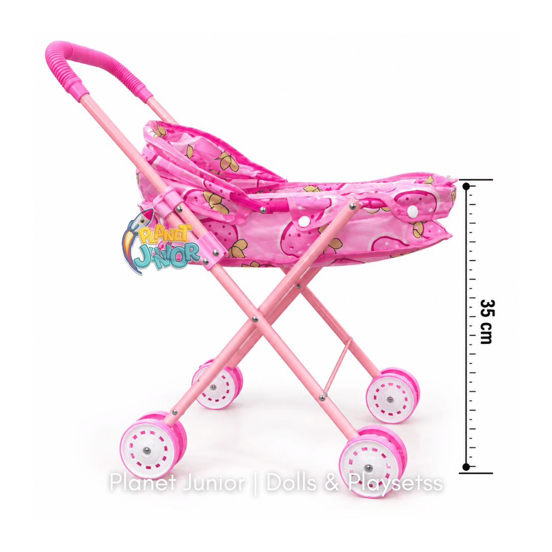 Baby Doll with Foldable Stroller & Cute Strawberry Fabric Play Set