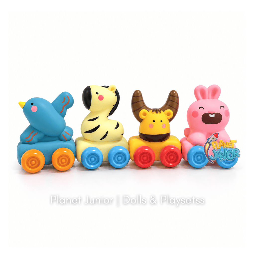 Alphabet Animal Rubber Rolling Cars Set for Early Learning & Play