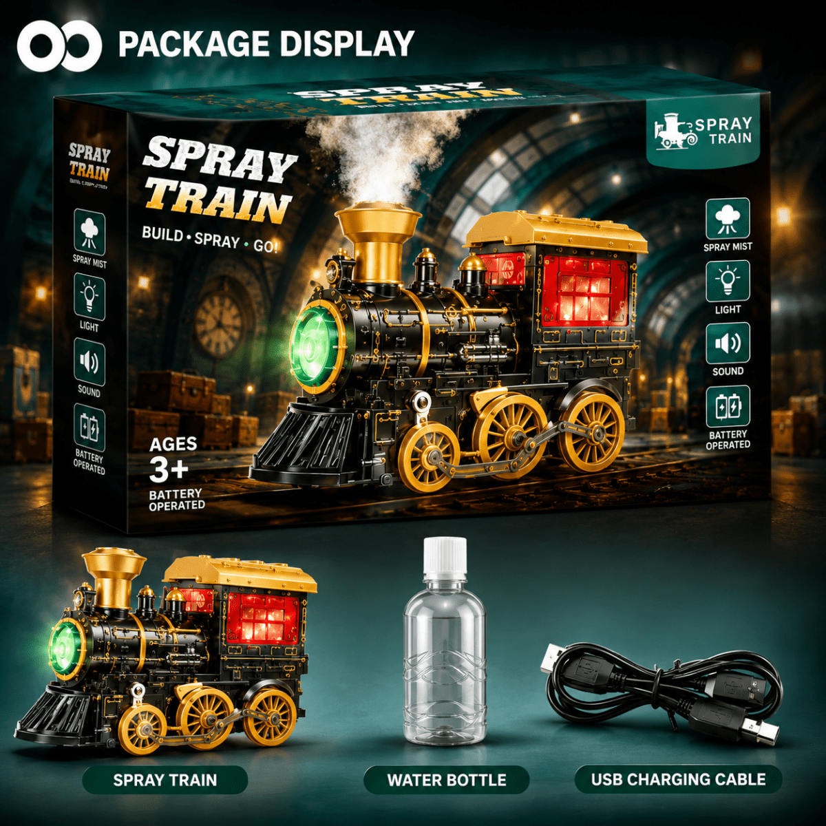 Electric Spray Train Engine – Light, Sound & Mist Steam Train