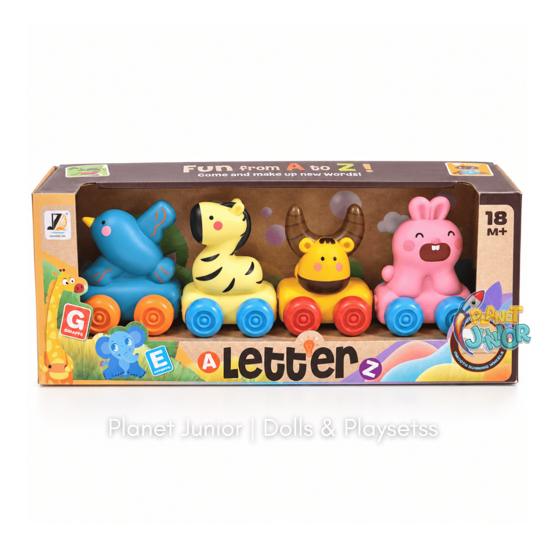 Alphabet Animal Rubber Rolling Cars Set for Early Learning & Play