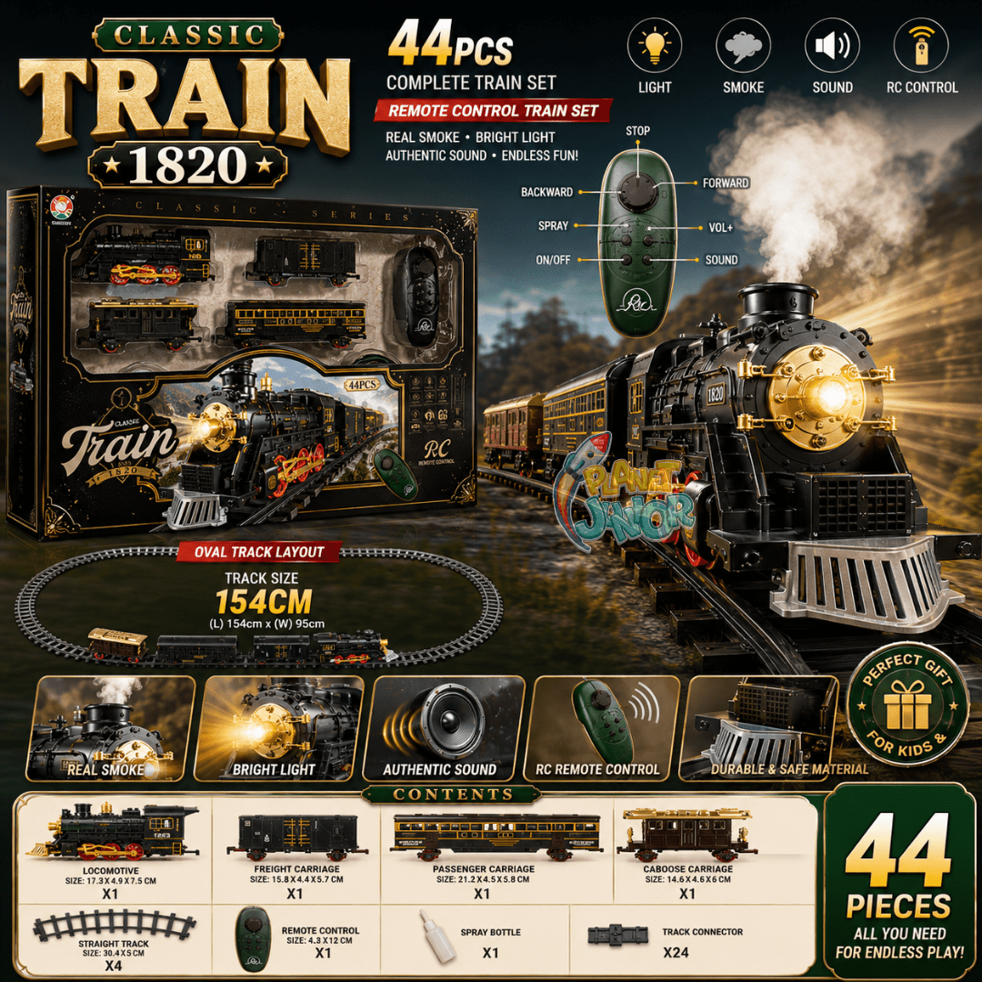 Remote Control 44-Piece Classic Train Set with Carriages, Sound & Track