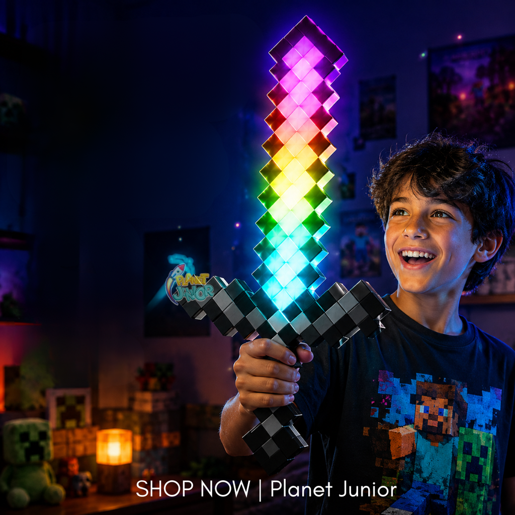 Minecraft-Inspired RGB Light-Up Pixel Sword with Display Stand – Rechargeable