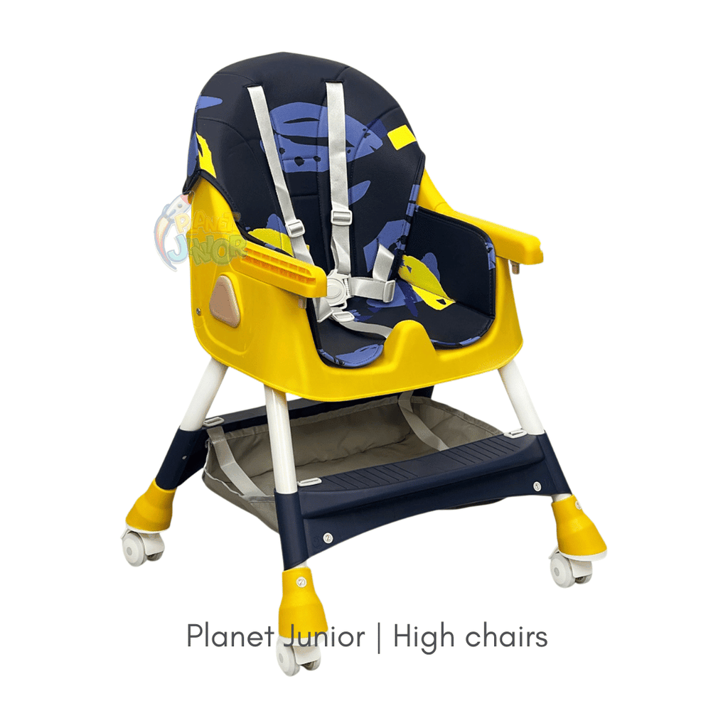 MotherCare Baby Feeding High Chair with Toy Bar - Blue & Yellow